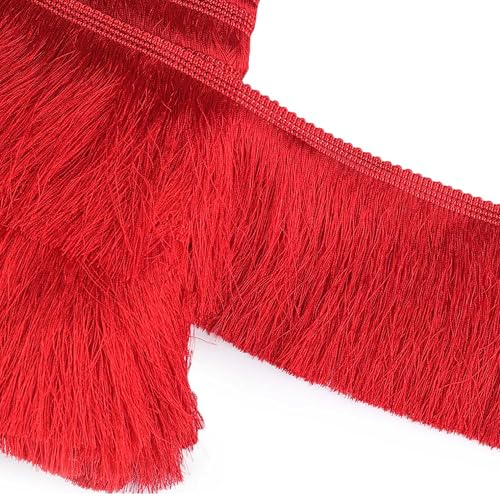 Fransenborte 90mm breit Borte Zuschnitt ab 1m Meterware Quastenborte Zierborte Farbwahl, Farbe:rot Fransenborte 90mm breit Borte Zuschnitt ab 1m Meterware Quastenborte Zierborte Farbwahl, Farbe:rot von maDDma