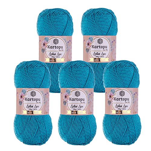 Glitzerwolle Kartopu Lotus Lux 5x100g Strickgarn Wolle mit Glitzer Oeko Tex Glitzergarn Sommer, Farbe:K512 türkisblau von maDDma