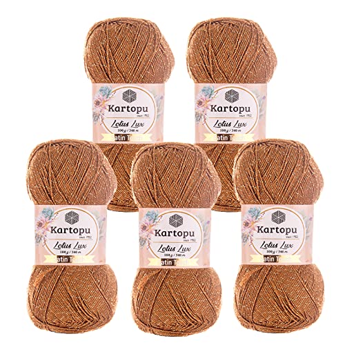 Glitzerwolle Kartopu Lotus Lux 5x100g Strickgarn Wolle mit Glitzer Oeko Tex Glitzergarn Sommer, Farbe:K840 hellbraun von maDDma