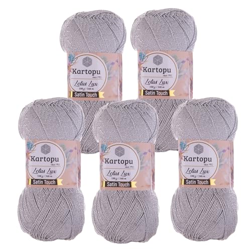 Glitzerwolle Kartopu Lotus Lux 5x100g Strickgarn Wolle mit Glitzer Oeko Tex Glitzergarn Sommer, Farbe:K941 hellgrau Glitzerwolle Kartopu Lotus Lux 5x100g Strickgarn Wolle mit Glitzer Oeko Tex Glitzergarn Sommer, Farbe:K941 hellgrau von maDDma