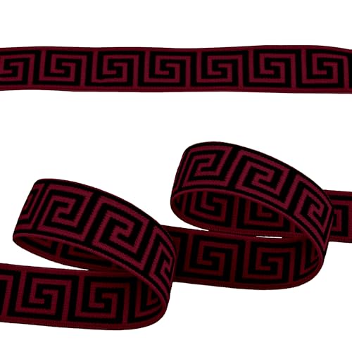 Gummiband mit griechischen Muster ab 1m x 25mm beidseitig Gummilitze flach Stretch Elastisch, Farbe:bordeaux Gummiband mit griechischen Muster ab 1m x 25mm beidseitig Gummilitze flach Stretch Elastisch, Farbe:bordeaux von maDDma