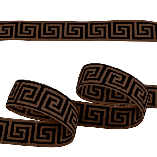 Gummiband mit griechischen Muster ab 1m x 25mm beidseitig Gummilitze flach Stretch Elastisch, Farbe:braun Gummiband mit griechischen Muster ab 1m x 25mm beidseitig Gummilitze flach Stretch Elastisch, Farbe:braun von maDDma