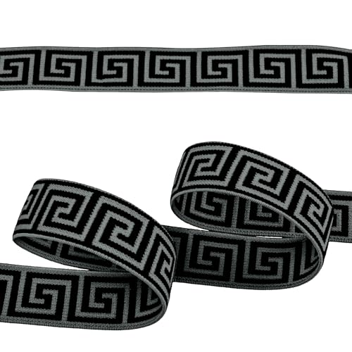 Gummiband mit griechischen Muster ab 1m x 25mm beidseitig Gummilitze flach Stretch Elastisch, Farbe:grau Gummiband mit griechischen Muster ab 1m x 25mm beidseitig Gummilitze flach Stretch Elastisch, Farbe:grau von maDDma