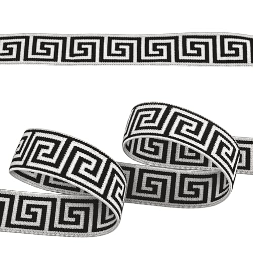 Gummiband mit griechischen Muster ab 1m x 25mm beidseitig Gummilitze flach Stretch Elastisch, Farbe:weiß Gummiband mit griechischen Muster ab 1m x 25mm beidseitig Gummilitze flach Stretch Elastisch, Farbe:weiß von maDDma