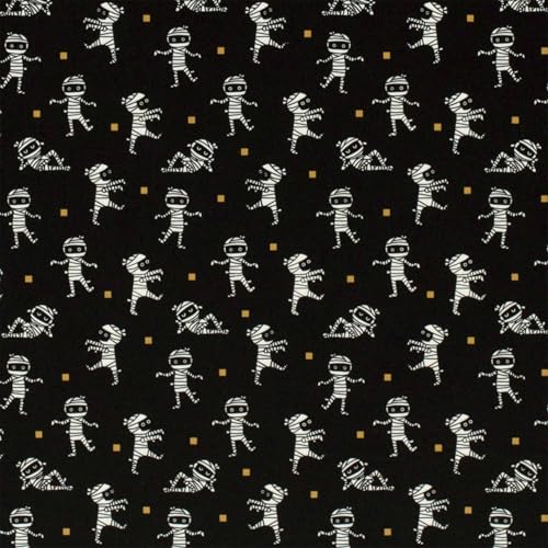 Jersey Halloween-Stoff Foliendruck-Motive ab 1m Polyester Meterware Motivwahl, Motiv:Mumie Jersey Halloween-Stoff Foliendruck-Motive ab 1m Polyester Meterware Motivwahl, Motiv:Mumie von maDDma
