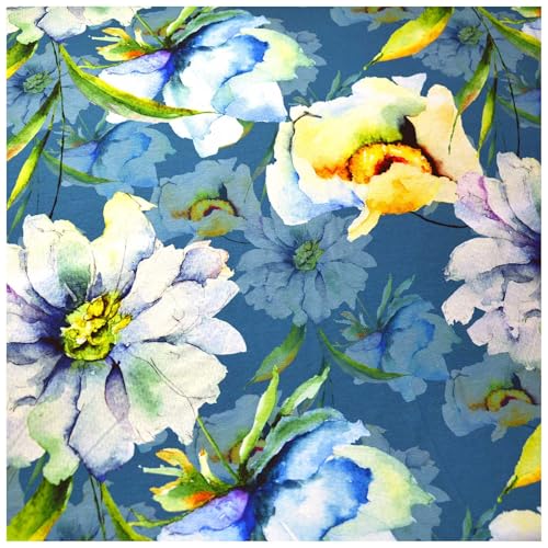 Jersey Sommerblumen ab 1m Viskose Sommerstoff Meterware Digitaldruck Jerseystoff, Motiv:Motiv 7 von maDDma