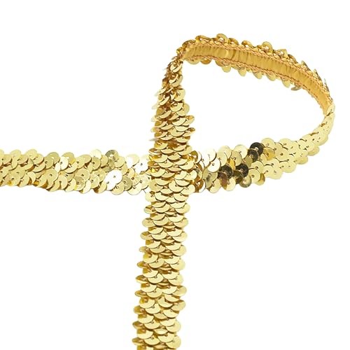 Paillettenband elastisch ab 1m Paillettenborte 30mm Meterware Pailletten 9 Farben, Farbe:gold Paillettenband elastisch ab 1m Paillettenborte 30mm Meterware Pailletten 9 Farben, Farbe:gold von maDDma