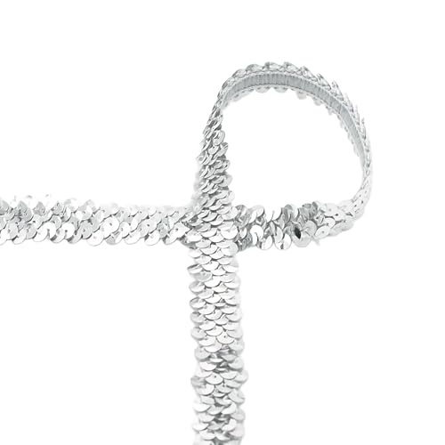 Paillettenband elastisch ab 1m Paillettenborte 30mm Meterware Pailletten 9 Farben, Farbe:silber Paillettenband elastisch ab 1m Paillettenborte 30mm Meterware Pailletten 9 Farben, Farbe:silber von maDDma