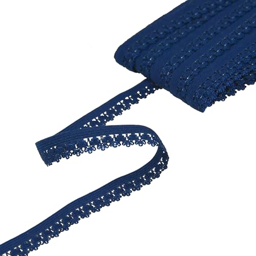 Rüschengummi Spitzenband elastisch 18m x 25mm Gummilitze Gummiband Spitze Farbwahl, Farbe:marineblau von maDDma