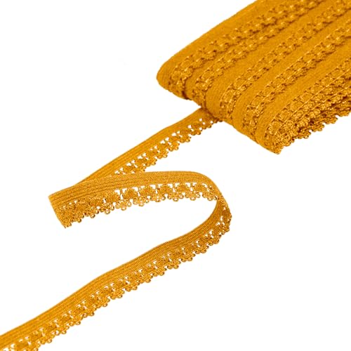 Rüschengummi Spitzenband elastisch 18m x 25mm Gummilitze Gummiband Spitze Farbwahl, Farbe:senfgelb Rüschengummi Spitzenband elastisch 18m x 25mm Gummilitze Gummiband Spitze Farbwahl, Farbe:senfgelb von maDDma