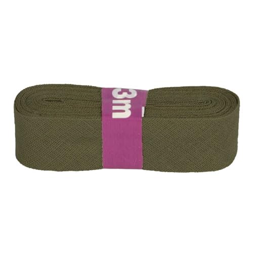 Schrägband 3m x 20mm Baumwolle gefalzt 60 Farben Einfassband Saumband, Farbe:575 olivgrün von maDDma