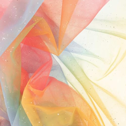 Soft-Tüll Regenbogen mit Glitzer Kostümstoff Feintüll ab 1x1,5 m Meterware, Motiv:Regenbogen 3 von maDDma
