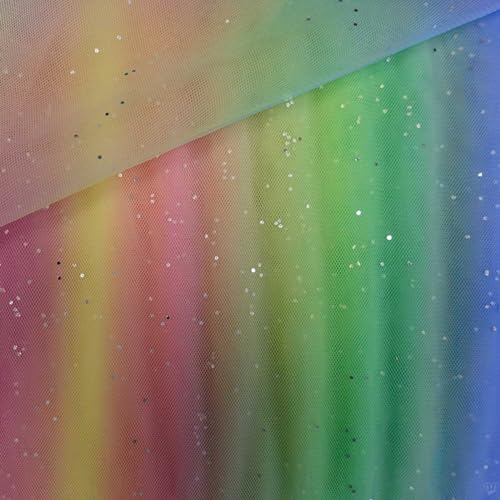 Soft-Tüll Regenbogen mit Glitzer Kostümstoff Feintüll ab 1x1,5 m Meterware, Motiv:Regenbogen 6 von maDDma