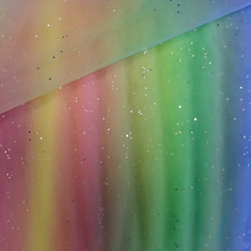 Soft-Tüll Regenbogen mit Glitzer Kostümstoff Feintüll ab 1x1,5 m Meterware von maDDma