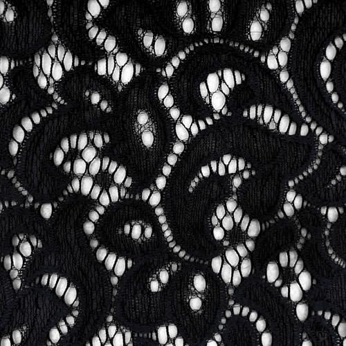 Spitze elastisch 145cm breit ab 1m Spitzenstoff Stoff Oeko-Tex Meterware 8 Farben, Farbe:schwarz von maDDma