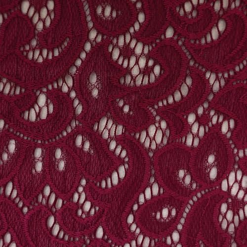 Spitze elastisch 145cm breit ab 1m Spitzenstoff Stoff Oeko-Tex Meterware 8 Farben, Farbe:weinrot von maDDma