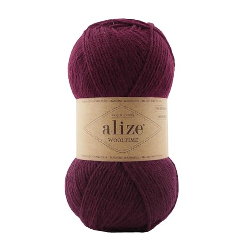 Strickgarn Alize Wooltime 100g 75% Wolle Oeko-Tex 100 Häkelgarn Farbwahl, Farbe:578 weinrot von maDDma
