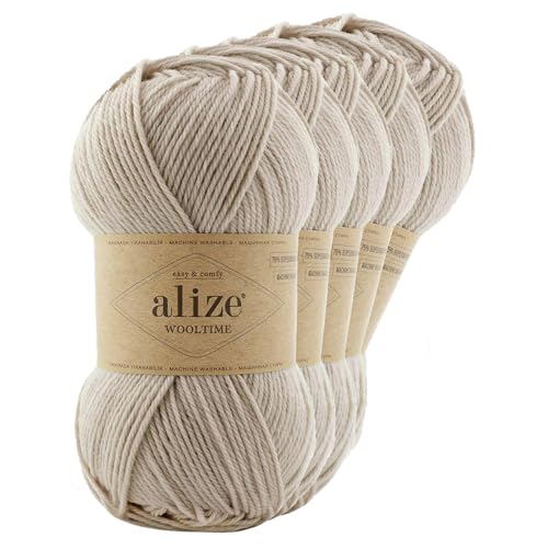 Strickgarn Alize Wooltime 5x100g 75% Wolle Oeko-Tex 100 Häkelgarn Farbwahl, Farbe:152 hellbeige von maDDma