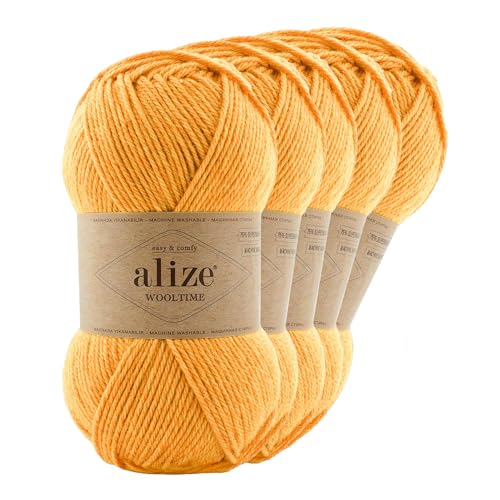 Strickgarn Alize Wooltime 5x100g 75% Wolle Oeko-Tex 100 Häkelgarn Farbwahl, Farbe:423 safrangelb Strickgarn Alize Wooltime 5x100g 75% Wolle Oeko-Tex 100 Häkelgarn Farbwahl, Farbe:423 safrangelb von maDDma