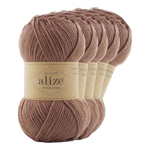 Strickgarn Alize Wooltime 5x100g 75% Wolle Oeko-Tex 100 Häkelgarn Farbwahl, Farbe:581 milchkakao von maDDma