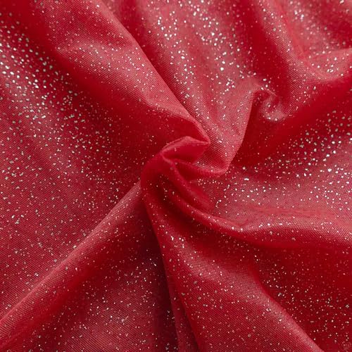 Tüll mit Glitzer Kostümstoff Fasching Royal Tüll 1 x 1,5 m Meterware Farbwahl, Farbe:016 - rot/silber Tüll mit Glitzer Kostümstoff Fasching Royal Tüll 1 x 1,5 m Meterware Farbwahl, Farbe:016 - rot/silber von maDDma