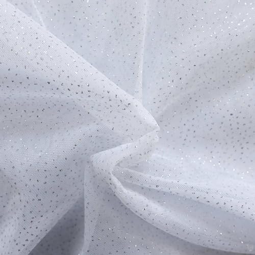 Tüll mit Glitzer Kostümstoff Fasching Royal Tüll 1 x 1,5 m Meterware Farbwahl, Farbe:055 - weiß/silber Tüll mit Glitzer Kostümstoff Fasching Royal Tüll 1 x 1,5 m Meterware Farbwahl, Farbe:055 - weiß/silber von maDDma