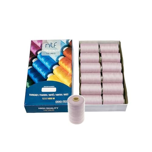 Universal Nähgarn Polyester 12 Spulen 40/2 120er je 1000m Allesnäher Farbwahl, Farbe:A644 zartrosa von maDDma