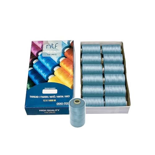 Universal Nähgarn Polyester 12 Spulen 40/2 120er je 1000m Allesnäher Farbwahl, Farbe:A812 taubenblau Universal Nähgarn Polyester 12 Spulen 40/2 120er je 1000m Allesnäher Farbwahl, Farbe:A812 taubenblau von maDDma