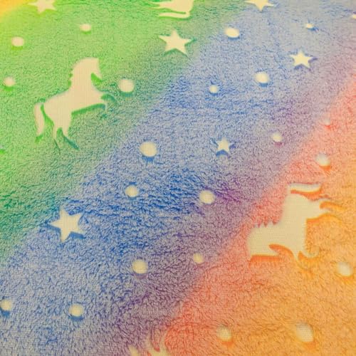 Wellness Fleece Einhorn Glow in the Dark Zuschnitt ab 1x1,65m Fleece-Stoff Plüschstoff, Motiv:Einhorn 2 von maDDma