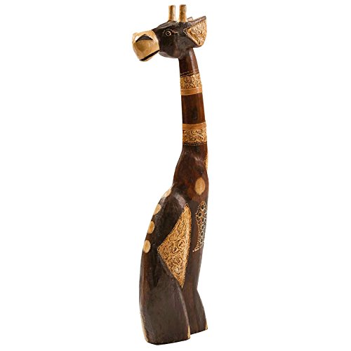 maDDma Sitzende Giraffe 60cm Holzfigur verziert Albesia Holz handgeschnitzt und -bemalt von maDDma