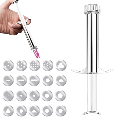 Ton-Extruder-Werkzeug, Edelstahl-Kuchendekorationsspritze, abnehmbare einfach anzubringende Edelstahl-Ton-Extruder, Zuckerpasten-Extruder, Fondantpresse mit 20 Spitzen für Skulpturen und Handwerk Ton-Extruder-Werkzeug, Edelstahl-Kuchendekorationsspritze, abnehmbare einfach anzubringende Edelstahl-Ton-Extruder, Zuckerpasten-Extruder, Fondantpresse mit 20 Spitzen für Skulpturen und Handwerk von macto
