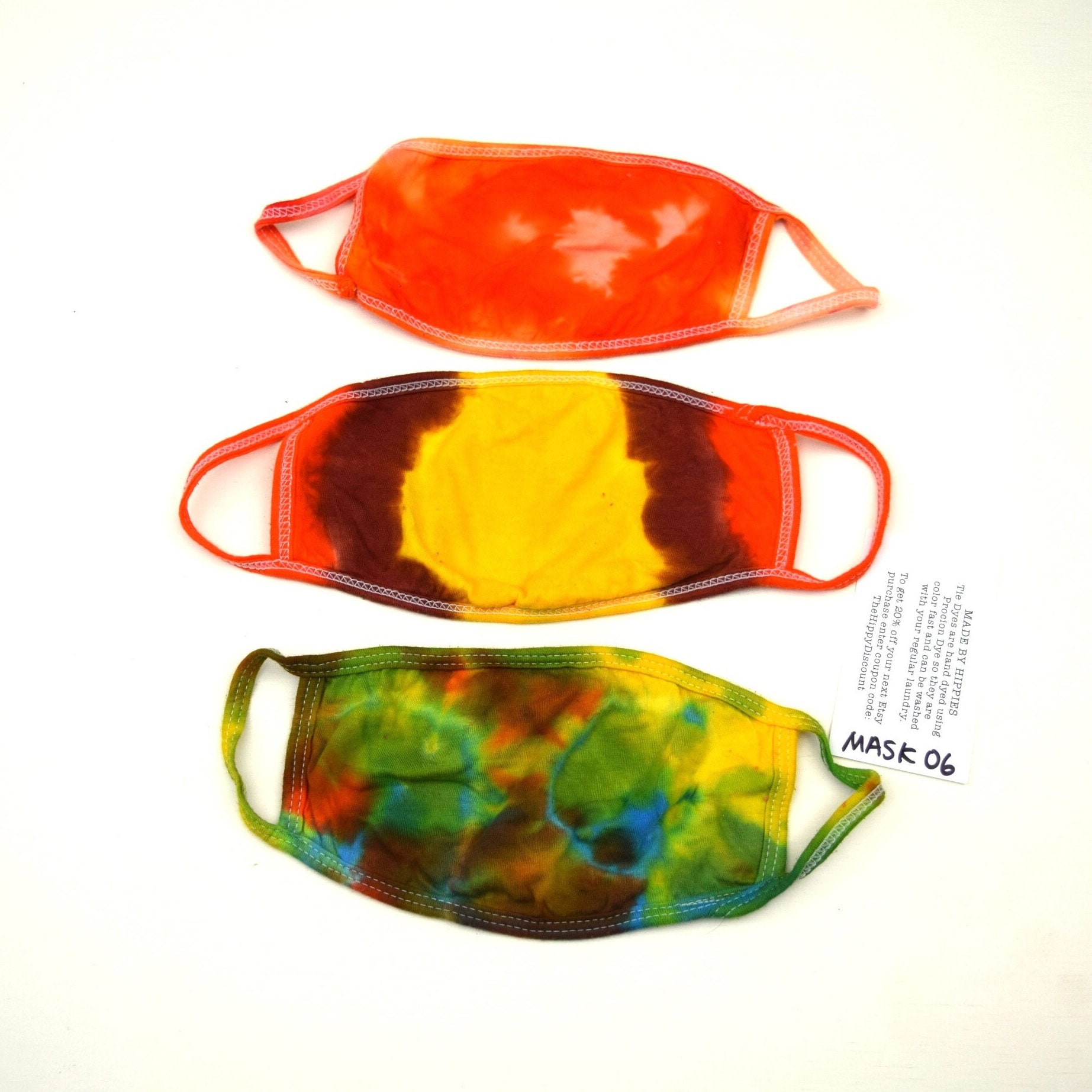 Maskenpackung #06 ~ 3Er Set Eisfarben Krawatte Maske Erwachsene Klein | 2 Lagen Baumwolle Jersey Stoff Earloops Dehnbar, Nicht Verstellbar von madebyhippies