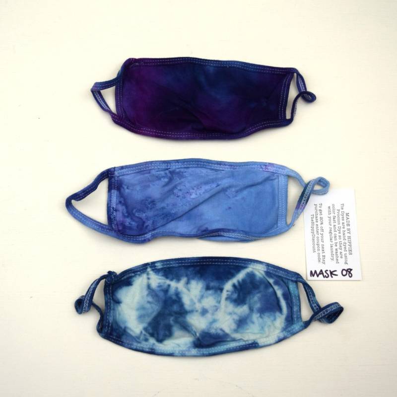 Maskenpackung #08 ~ 3Er Set Eisfarben Krawatte Maske Erwachsene Klein | 2 Lagen Baumwolle Jersey Stoff Earloops Dehnbar, Nicht Verstellbar Blau von madebyhippies