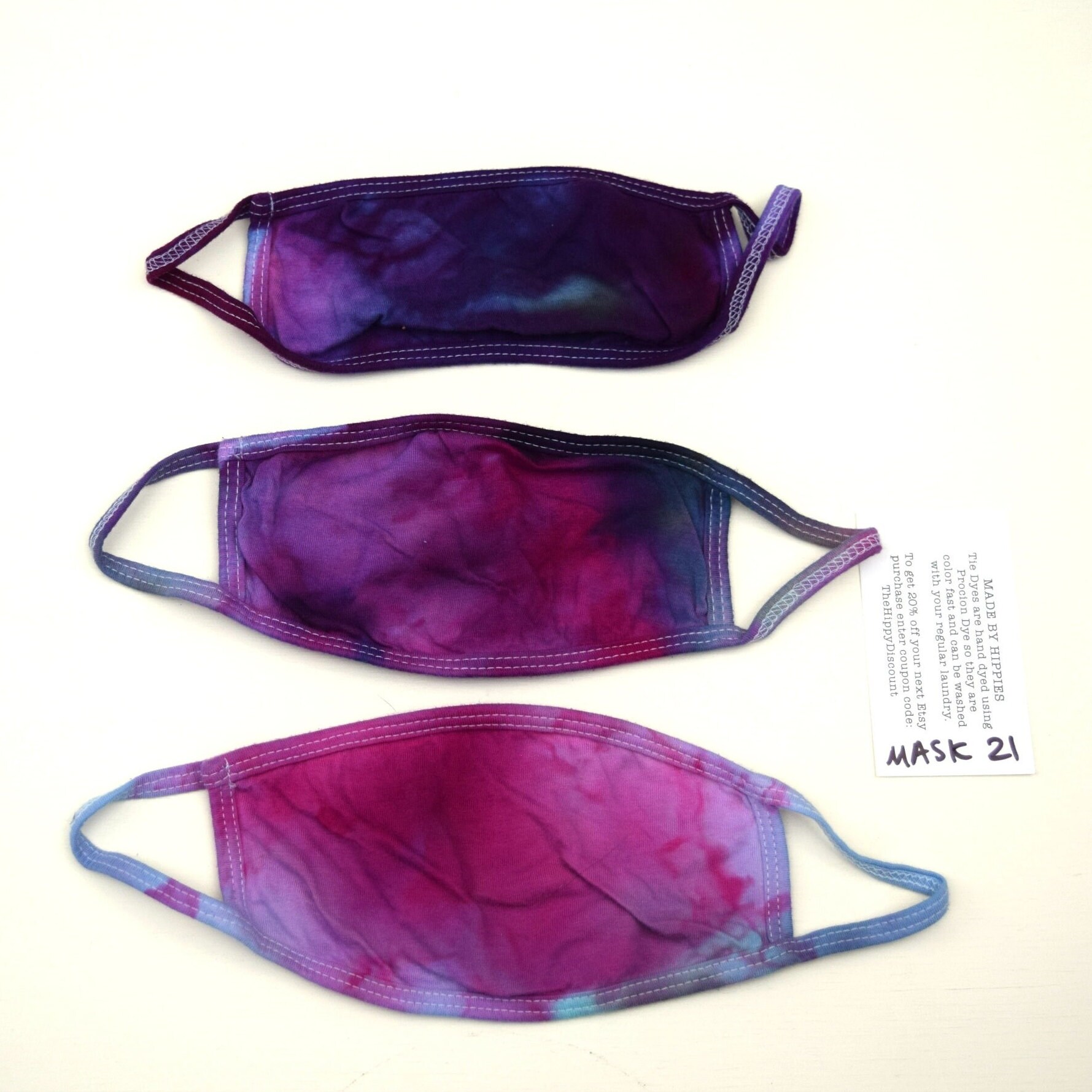 Maskenpackung #21 ~ 3Er Set Eisfarben Krawatte Maske Erwachsene Klein | 2 Lagen Baumwolle Jersey Stoff Earloops Dehnbar, Nicht Verstellbar Rosa Lila Maskenpackung #21 ~ 3Er Set Eisfarben Krawatte Maske Erwachsene Klein | 2 Lagen Baumwolle Jersey Stoff Earloops Dehnbar, Nicht Verstellbar Rosa Lila von madebyhippies