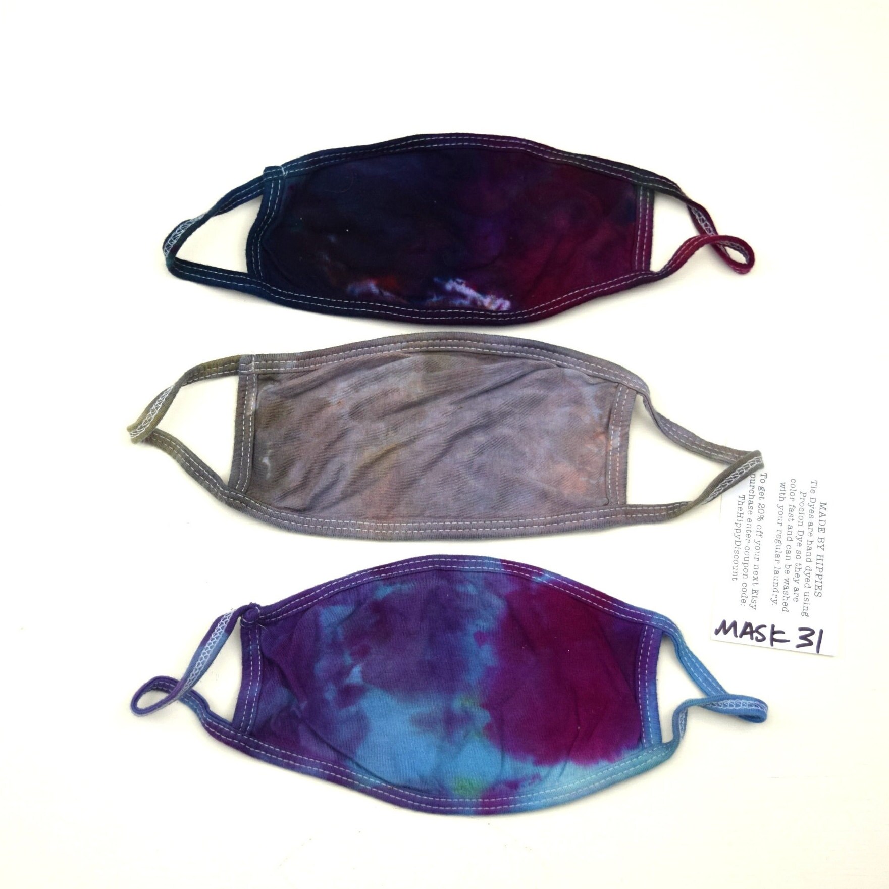 Maskenpackung #31 ~ 3Er Set Eisfarben Krawattenfärbemasken Erwachsene Klein | 2 Lagen Baumwolle Jersey Maske Stoff Earloops Stretchy Non-Adjustable von madebyhippies