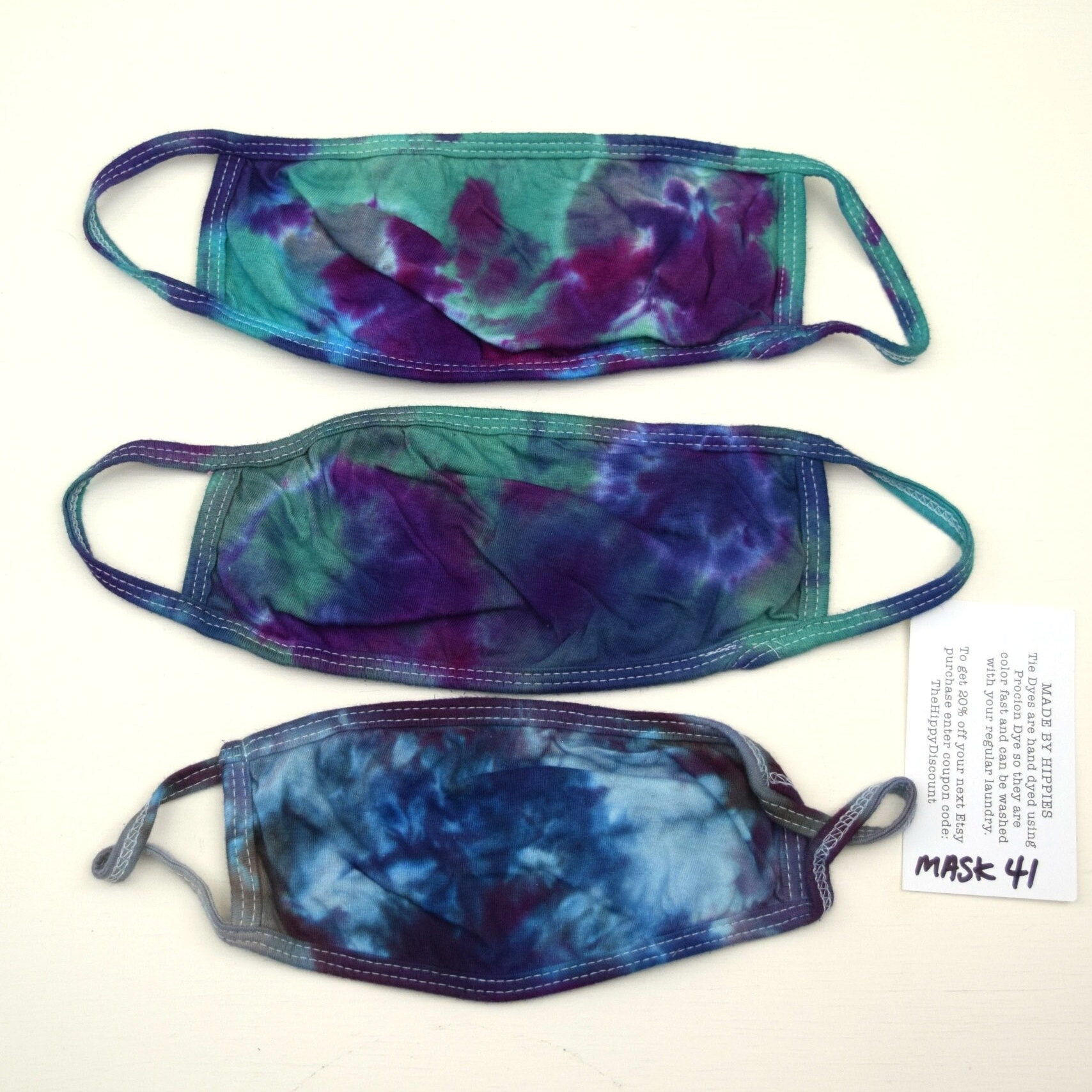 Maskenpackung #41 ~ 3Er Set Ice Dye Tie Adult Small Size Masken | 2 Lagen Baumwolle Jersey Maske Fabric Earloops Stretchy Non-Adjustable Variabel von madebyhippies