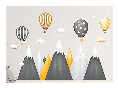 wandtattoo kinderzimmer berge Nordic Bergen Aufkleber Wandaufkleber Kind Baby Kindergarten Zimmer Gebirge luftballons Ballons Ballon Wolken Wolke Landschaft Wanddeko Baby Kinder Sticker G21XXL von madras24