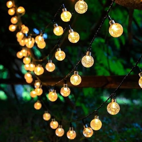 mafiti Lichterkette Aussen, 12M 66 Kristall Kugeln LED Warmweiß Solar Lichterkette Wasserdicht IP65 für Garten, Terrasse, Balkon, Hochzeit von mafiti