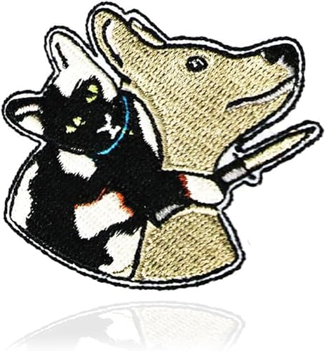 Niedlicher lustiger Aufnäher, Motiv: Katze und Hund, zum Aufbügeln, mit humorvollem und witzigem Design, ideal für Kinder Niedlicher lustiger Aufnäher, Motiv: Katze und Hund, zum Aufbügeln, mit humorvollem und witzigem Design, ideal für Kinder von magictodoor