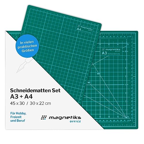 magnetiks Schneidematte 2er Set - DIN A3 und DIN A4 im 2er Set Schneideunterlage - selbstheilend doppelseitig grün von magnetiks