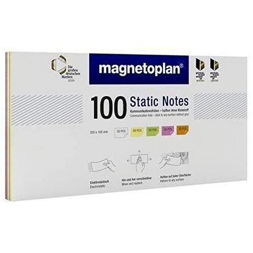 Static Notes, 200mm breit, 100mm hoch, gelb, grün, orange, rosa, weiß von magnetoplan