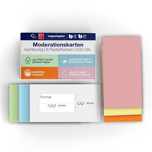 magnetoplan Moderationskarten, Rechteckig, 6 Pastellfarben, 500 Stück magnetoplan Moderationskarten, Rechteckig, 6 Pastellfarben, 500 Stück von magnetoplan