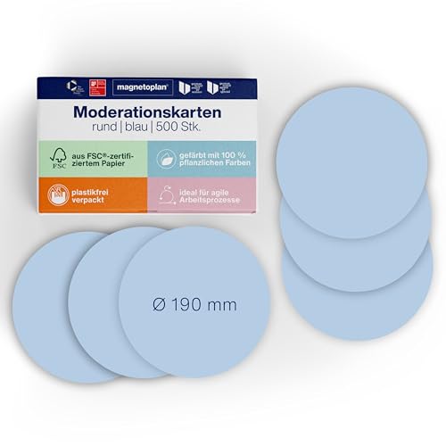magnetoplan Moderationskarten, rund | Ø 190 mm | 500 Stück | Kommunikationskarten in blau | Für Meetings und Präsentationen | FSC-zertifiziert und kunststofffrei verpackt magnetoplan Moderationskarten, rund | Ø 190 mm | 500 Stück | Kommunikationskarten in blau | Für Meetings und Präsentationen | FSC-zertifiziert und kunststofffrei verpackt von magnetoplan