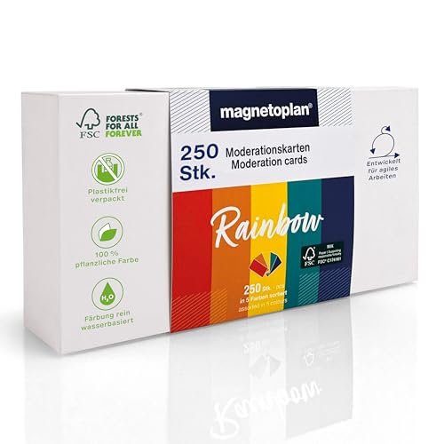 magnetoplan Moderationskarten Set Rainbow, 250 Stück | BxH 200x100 mm | Nachhaltige Moderationskarten in einzigartigem Farbkanon, hergestellt aus FSC-zertifiziertem Papier magnetoplan Moderationskarten Set Rainbow, 250 Stück | BxH 200x100 mm | Nachhaltige Moderationskarten in einzigartigem Farbkanon, hergestellt aus FSC-zertifiziertem Papier von magnetoplan