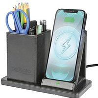 magnetoplan Schreibtisch-Organizer mit Qi-Ladefunktion schwarz Lederimitat 21,0 x 10,5 x 14,3 cm von magnetoplan