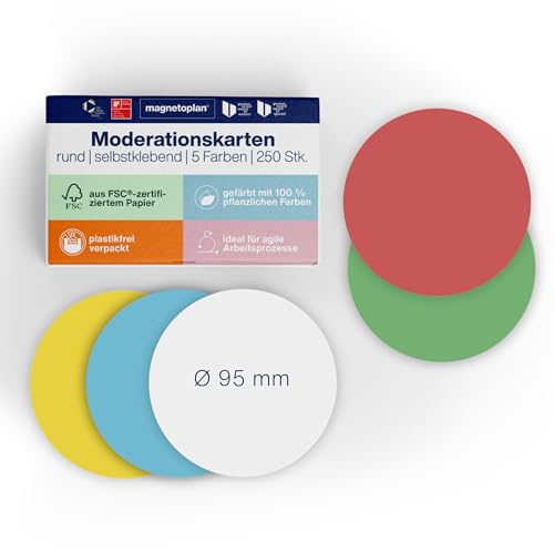 magnetoplan Moderationskarten, Selbstklebend (Rund 95 mm), 250 Stück, 5 Farben von magnetoplan