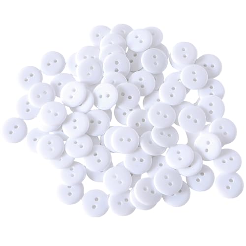 Bunte Nähknöpfe, 15 mm, rund, 2 Löcher, 200 Stück, gemischte Farben, flache Rückseite, Weiß, 200 Stück von mahaohao