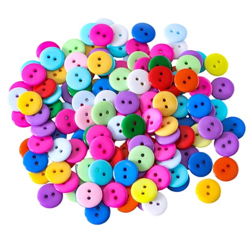 Bunte Nähknöpfe, 15 mm, rund, 2 Löcher, 200 Stück, gemischte Farben, flache Rückseite (gemischte Farben, 200 Stück) von mahaohao