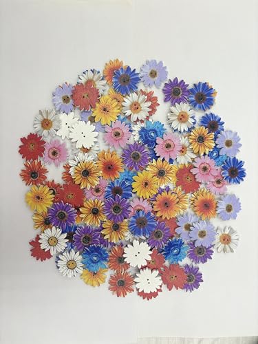 Dekorative Holzknöpfe, 2 Löcher, mehrfarbig, Gänseblümchen und Sonnenblumen-Designs (Sonnenblume), 100 Stück von mahaohao