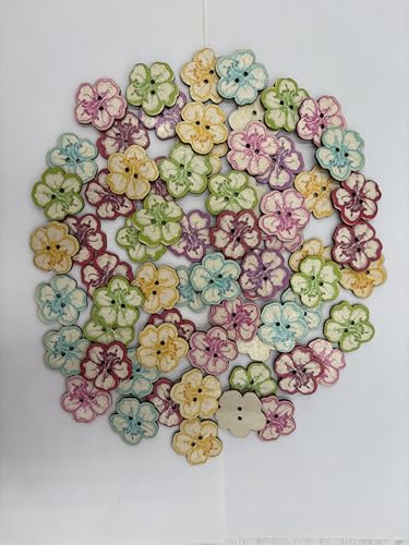 Dekorative Holzknöpfe, Blume, 2 Löcher, mehrfarbig, Gänseblümchen und Sonnenblumen-Designs (A-Blume), 100 Stück von mahaohao